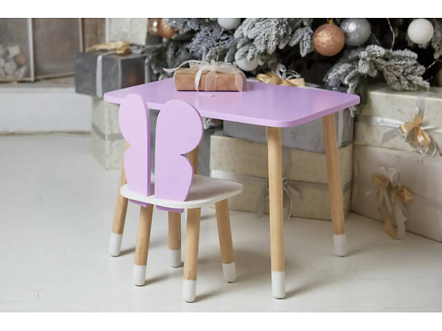 Детский прямоугольный столик со стульчиком Бабочка с белым сиденьем (Фиолетовый) - Фото 6