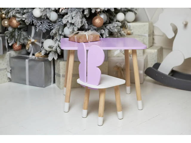 Детский прямоугольный столик со стульчиком Бабочка с белым сиденьем (Фиолетовый) - Фото 7