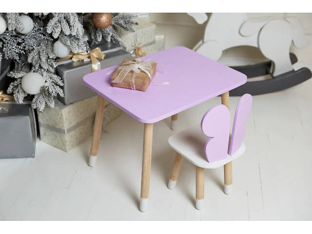 Детский прямоугольный столик со стульчиком Бабочка с белым сиденьем (Фиолетовый) - Фото 8