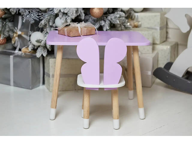 Детский прямоугольный столик со стульчиком Бабочка с белым сиденьем (Фиолетовый) - Фото 9