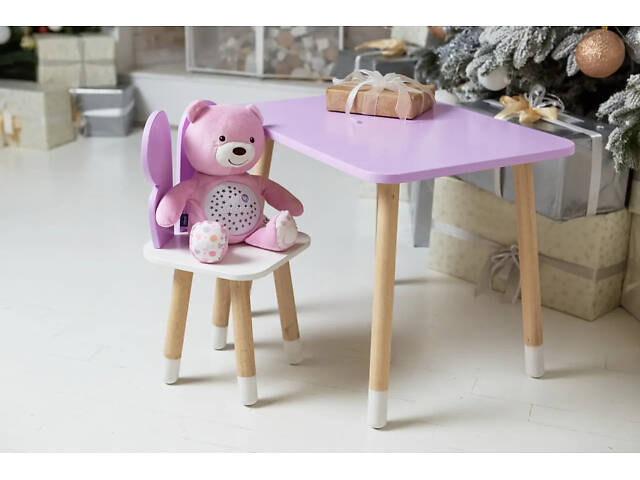Детский прямоугольный столик со стульчиком Бабочка с белым сиденьем (Фиолетовый) - Фото 10