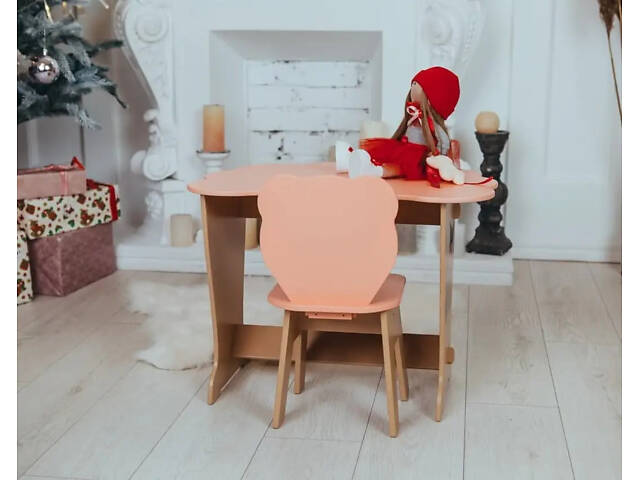 Детский письменный столик и стульчик крышка Облачко (Персиковый) Олень - Фото 3