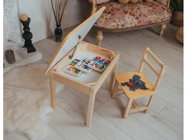 Детский письменный столик и стульчик (с ящиком) для рисования и учебы (Слоник) - Фото 9