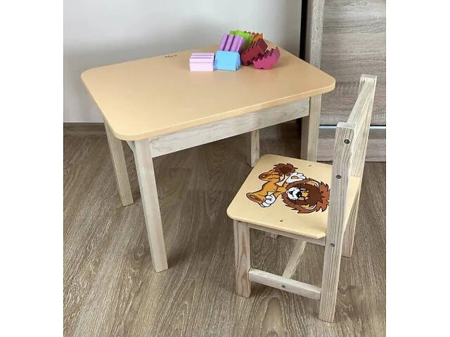 Детский письменный столик и стульчик (с ящиком) для рисования и учебы (Львенок) - Фото 1