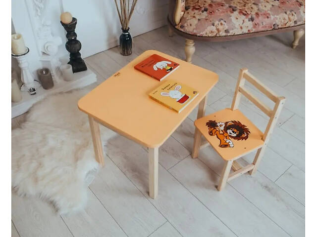Детский письменный столик и стульчик (с ящиком) для рисования и учебы (Львенок) - Фото 2