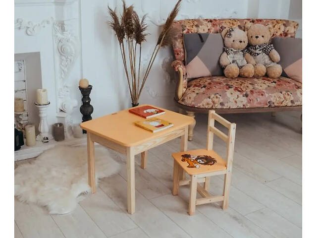 Детский письменный столик и стульчик (с ящиком) для рисования и учебы (Львенок) - Фото 3