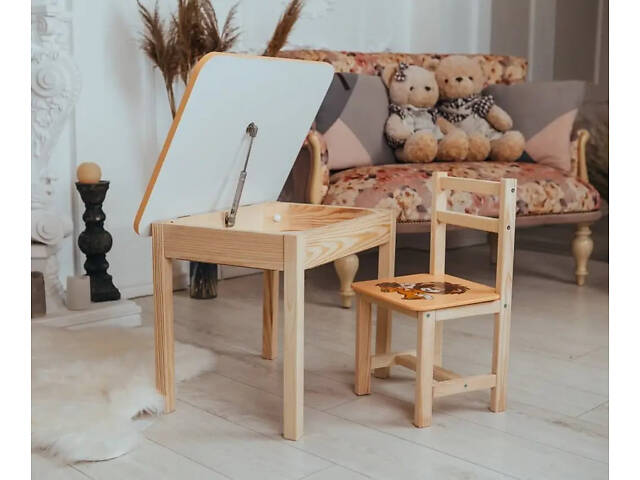 Детский письменный столик и стульчик (с ящиком) для рисования и учебы (Львенок) - Фото 4