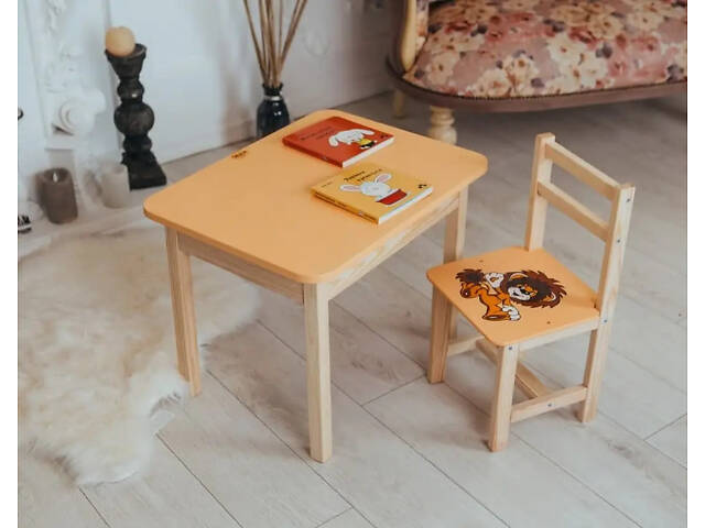 Детский письменный столик и стульчик (с ящиком) для рисования и учебы (Львенок) - Фото 5
