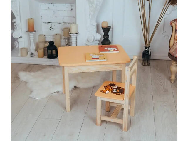Детский письменный столик и стульчик (с ящиком) для рисования и учебы (Львенок) - Фото 6