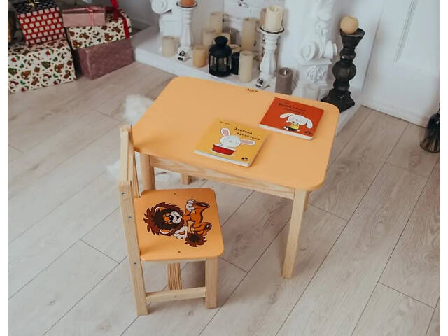 Детский письменный столик и стульчик (с ящиком) для рисования и учебы (Львенок) - Фото 7