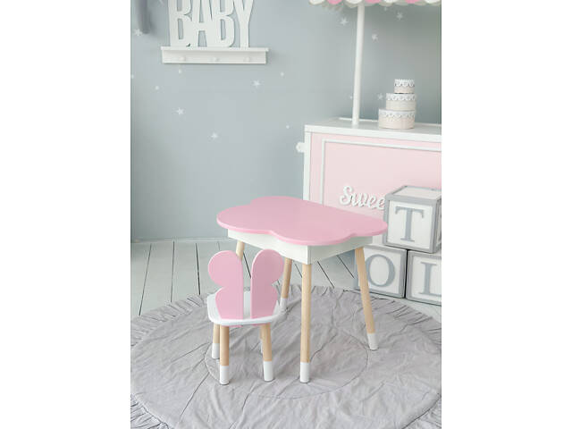 Дитячий стіл хмаринка з нішею 54х68х50, столик трюмо з відкидним верхом, рожевий - Фото 3
