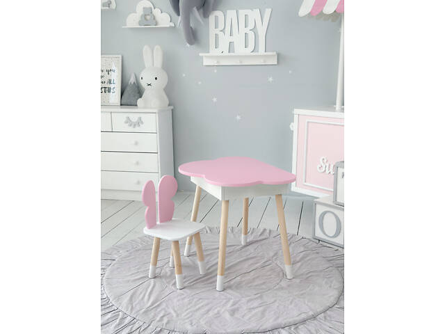 Дитячий стіл хмаринка з нішею 54х68х50, столик трюмо з відкидним верхом, рожевий - Фото 4