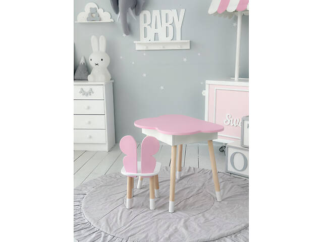 Дитячий стіл хмаринка з нішею 54х68х50, столик трюмо з відкидним верхом, рожевий - Фото 6