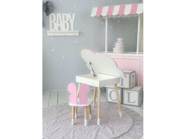 Дитячий стіл хмаринка з нішею 54х68х50, столик трюмо з відкидним верхом, рожевий - Фото 7