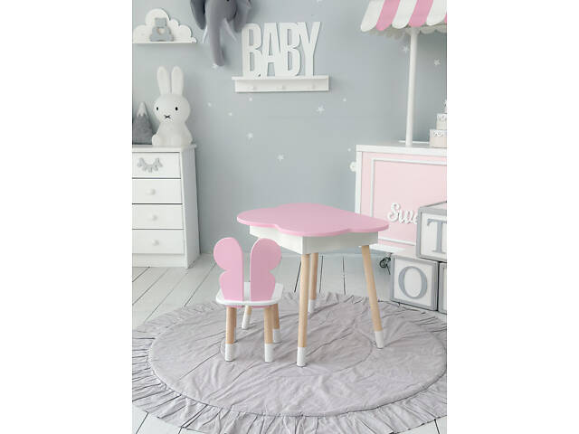 Дитячий стіл хмаринка з нішею 54х68х50, столик трюмо з відкидним верхом, рожевий - Фото 8