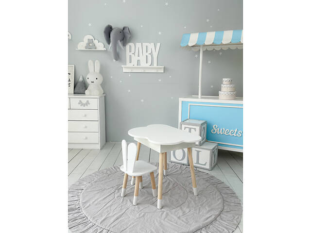 Дитячий стіл хмаринка з нішею 54х68х50, столик трюмо з відкидним верхом, білий - Фото 3