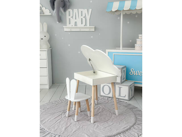 Дитячий стіл хмаринка з нішею 54х68х50, столик трюмо з відкидним верхом, білий - Фото 6