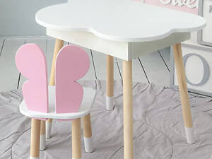 Детский стол Облачко с нишей и стульчиком Бабочка (Белый с розовым)