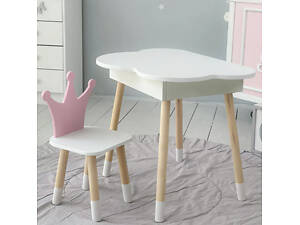 Детский стол Облачко с нишей и стульчиком Корона (Белый с розовым)