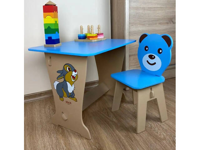 Детский стол парта со стульчиком для рисования и учебы Зайчик - Фото 2