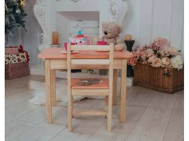 Детский стол с ящиком и стул для учебы (Розовый) Зайчик - Фото 2