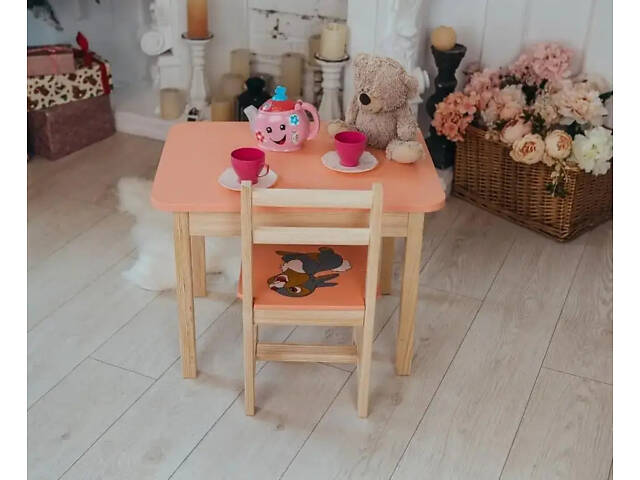 Детский стол с ящиком и стул для учебы (Розовый) Зайчик - Фото 3