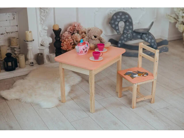 Детский стол с ящиком и стул для учебы (Розовый) Зайчик - Фото 5