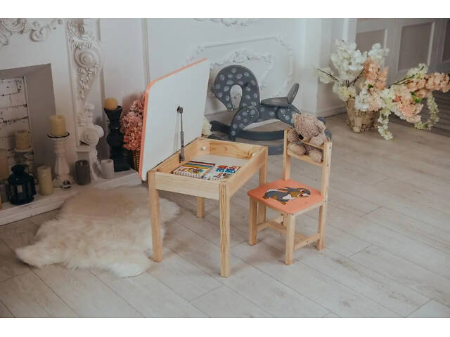 Детский стол с ящиком и стул для учебы (Розовый) Зайчик - Фото 6