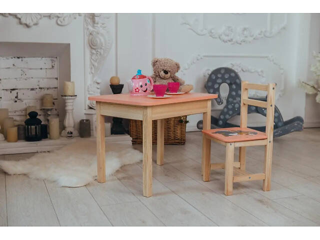 Детский стол с ящиком и стул для учебы (Розовый) Зайчик - Фото 8