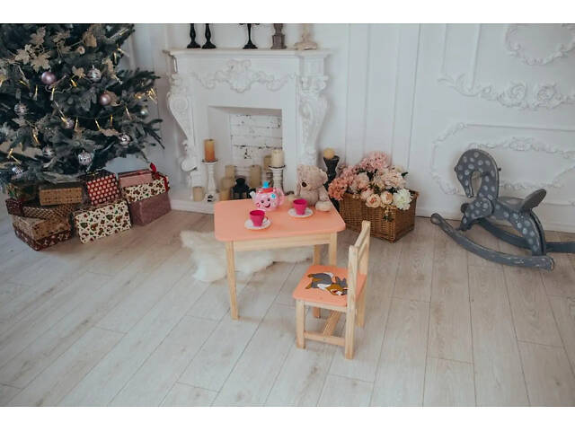 Детский стол с ящиком и стул для учебы (Розовый) Зайчик - Фото 10