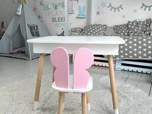 Дитячий столик з ящиком для олівців + стільчик Метелик (Білий з рожевим)
