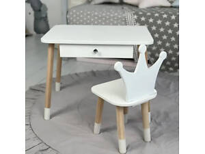 Дитячий столик зі стільчиком Корона та ящиком для олівців та розмальовок (Білий)
