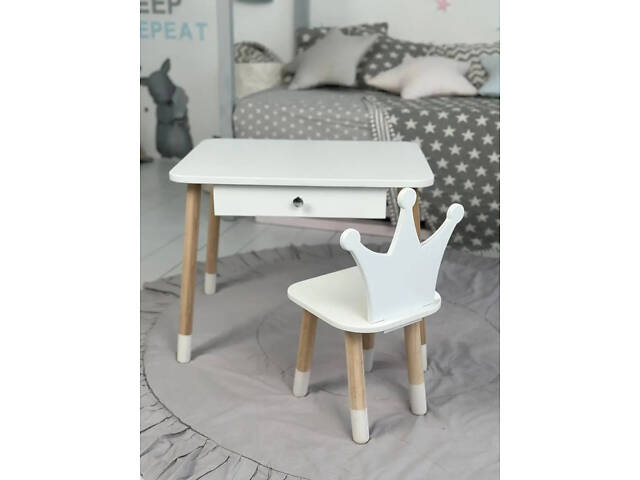 Дитячий столик зі стільчиком Корона та ящиком для олівців та розмальовок (Білий) - Фото 6