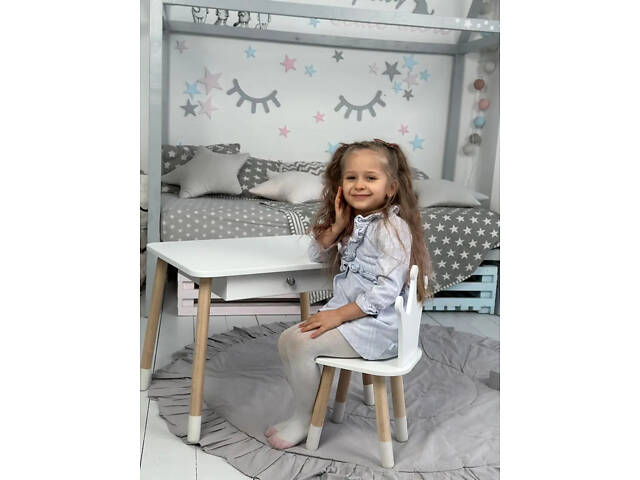 Дитячий столик зі стільчиком Корона та ящиком для олівців та розмальовок (Білий) - Фото 7