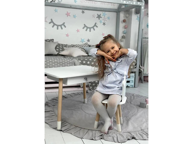 Дитячий столик зі стільчиком Корона та ящиком для олівців та розмальовок (Білий) - Фото 9