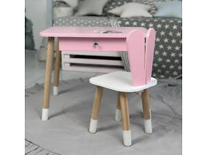 Дитячий столик зі стільцем Зайчик та ящиком для олівців та розмальовок (Рожевий)