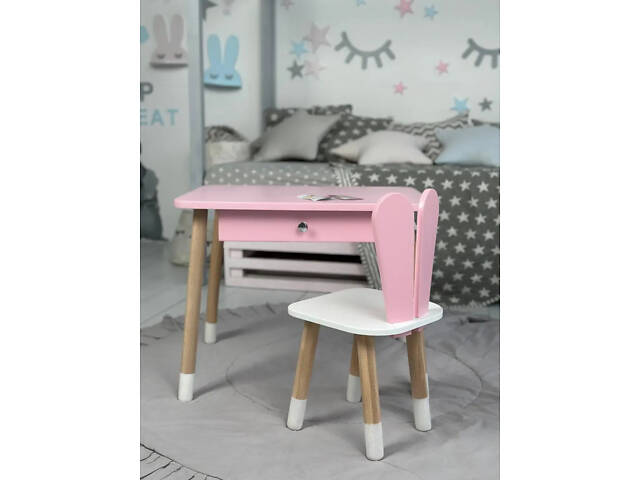 Дитячий столик зі стільцем Зайчик та ящиком для олівців та розмальовок (Рожевий) - Фото 2
