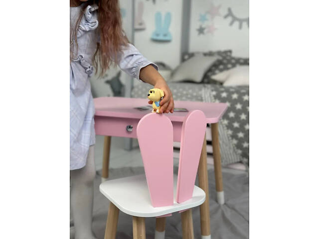 Дитячий столик зі стільцем Зайчик та ящиком для олівців та розмальовок (Рожевий) - Фото 3
