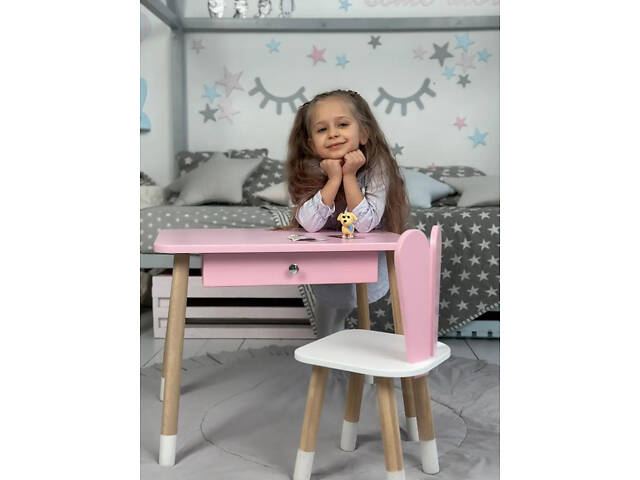 Дитячий столик зі стільцем Зайчик та ящиком для олівців та розмальовок (Рожевий) - Фото 4