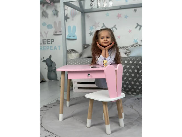 Дитячий столик зі стільцем Зайчик та ящиком для олівців та розмальовок (Рожевий) - Фото 5