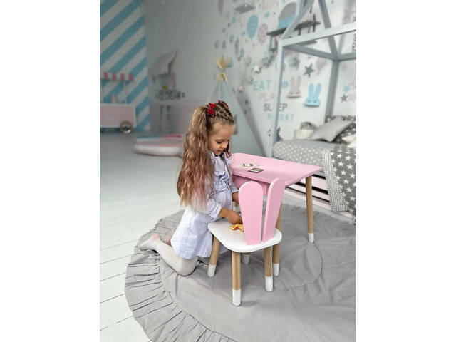 Дитячий столик зі стільцем Зайчик та ящиком для олівців та розмальовок (Рожевий) - Фото 6