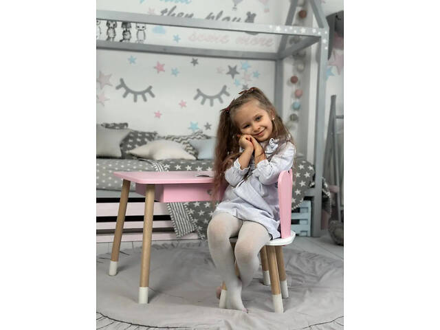 Дитячий столик зі стільцем Зайчик та ящиком для олівців та розмальовок (Рожевий) - Фото 7