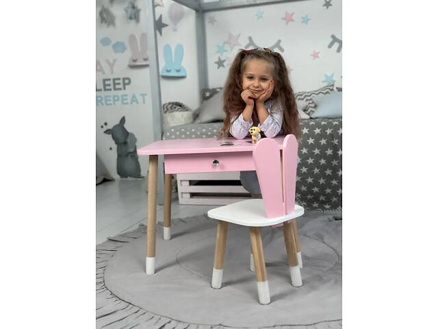 Дитячий столик зі стільцем Зайчик та ящиком для олівців та розмальовок (Рожевий) - Фото 8