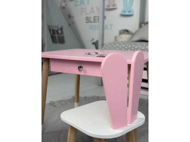 Дитячий столик зі стільцем Зайчик та ящиком для олівців та розмальовок (Рожевий) - Фото 9