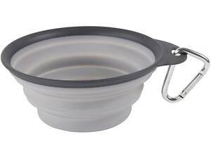 Dexas Дорожня складна миска DEXAS Collapsible Travel Cup з карабіном 240мл, для собак, світло-сіра.