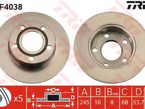 DF4038 TRW - Гальмівний диск TRW DF4038 на AUDI A6 седан (4B2, C5)