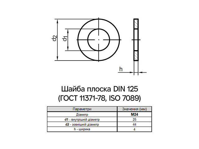 DIN125 М24 зовнішній ⌀44мм товщина 4мм сталь шайба плоска Delta-MKS (50 шт.) [7OD0000007O240D000] Metalvis - Фото 2