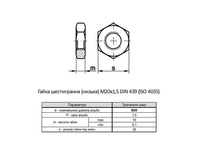 DIN439B М20 сталь 4 дрібний крок 1,5 під ключ 30мм гайка шестигранна низька цинк білий (5 шт.) [6Z20000006Z2020001] Metalvis - Фото 2