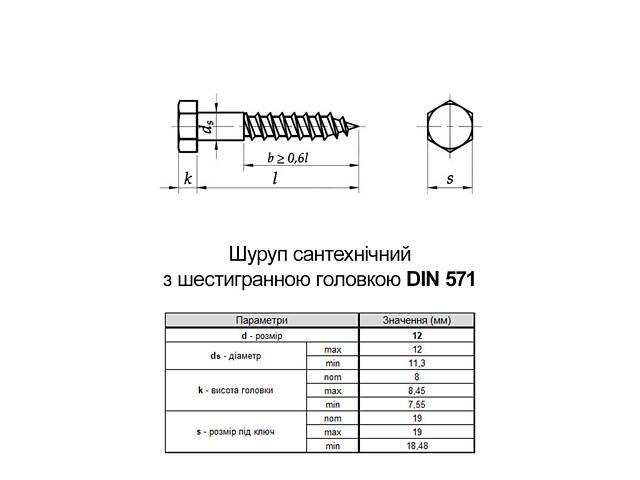 DIN571 12х220 Шуруп для дерева оцинкований під ключ 19мм шестигранна головка (25 шт.) [206200000206X2B220] Metalvis - Фото 2