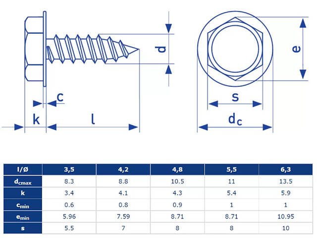 DIN6928 6,3х25 Саморіз по металу цинк білий повна різьба під ключ 10мм шестигранна (100 шт.) [806200000806632520] Metalvis - Фото 2